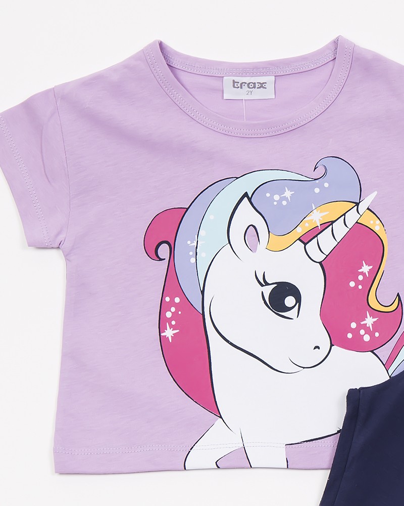Παιδικό Σετ Μακό Μπλούζα Unicorn Με Κολάν 2Τμχ Κορίτσι (1-6Ε) –Λιλά– 45215