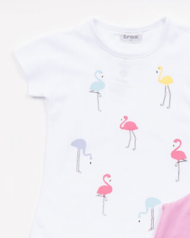 Σετ Μακό Μπλούζα Flamingo Με Κολάν Κορίτσι (1-6) –Λευκό– 45221