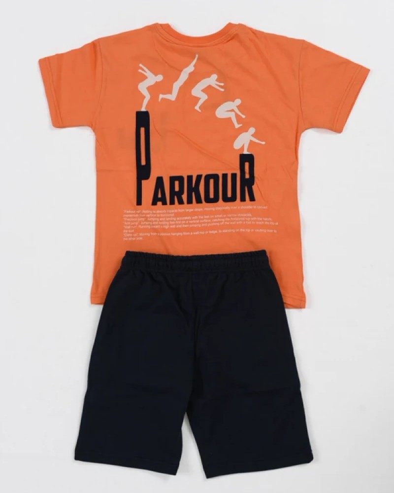 Εφηβικό Σετ T-Shirt Μπλούζα ParkouR Με Μακό Βερμούδα Αγόρι –Πορτοκαλί– 45339