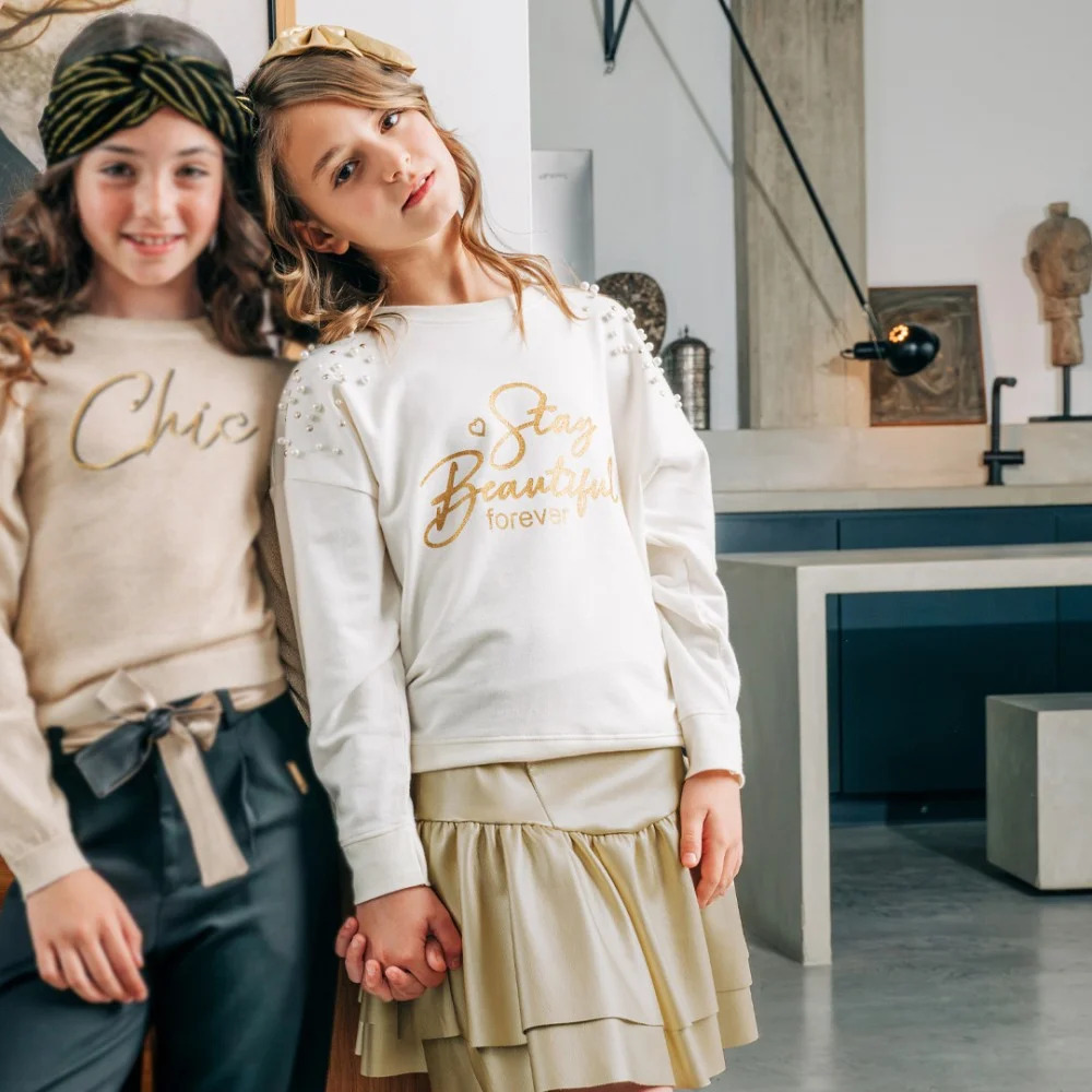 Εφηβική Boutique Φούστα από Δερματίνη με Βολάν Κορίτσι (6-16) -Χρυσό- 46-124270-3