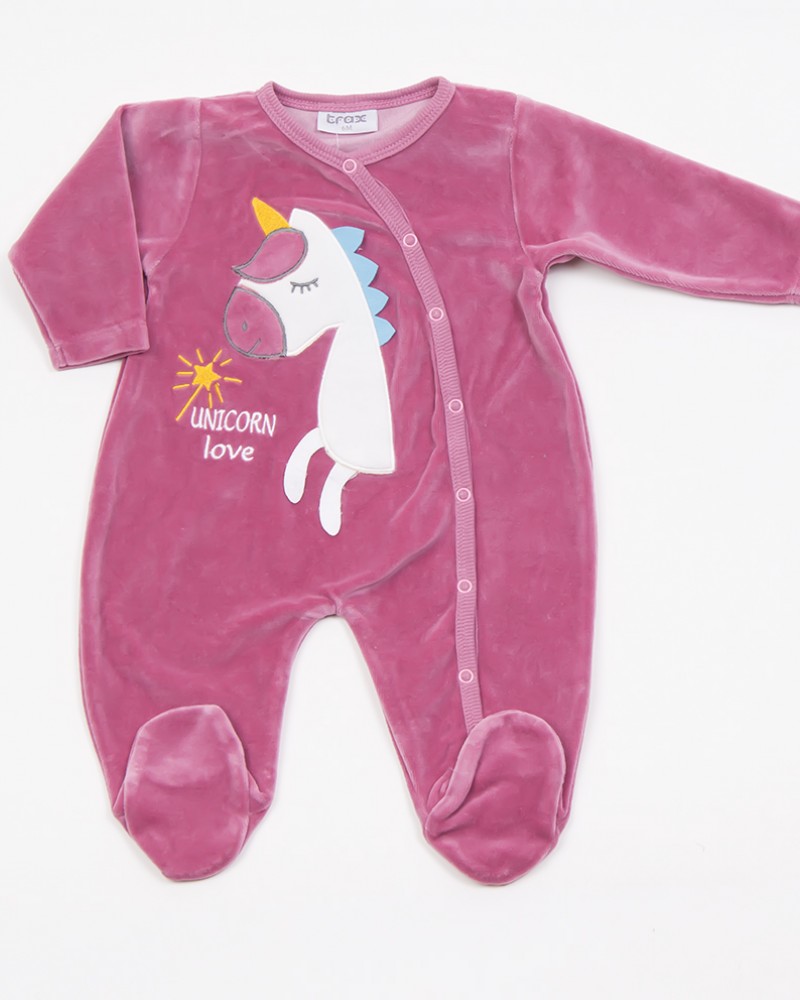 Βρεφικό Φορμάκι Ολόσωμο Βελουτέ Unicorn Κορίτσι (1-24Μ) -Ροζ- 46502