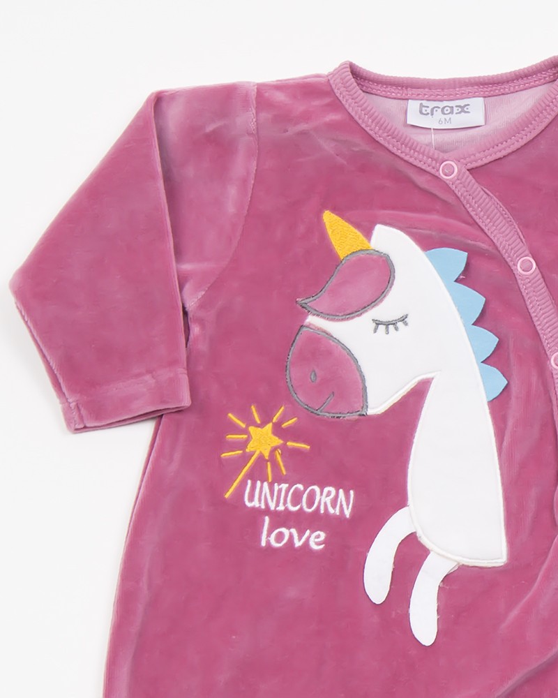 Βρεφικό Φορμάκι Ολόσωμο Βελουτέ Unicorn Κορίτσι (1-24Μ) -Ροζ- 46502