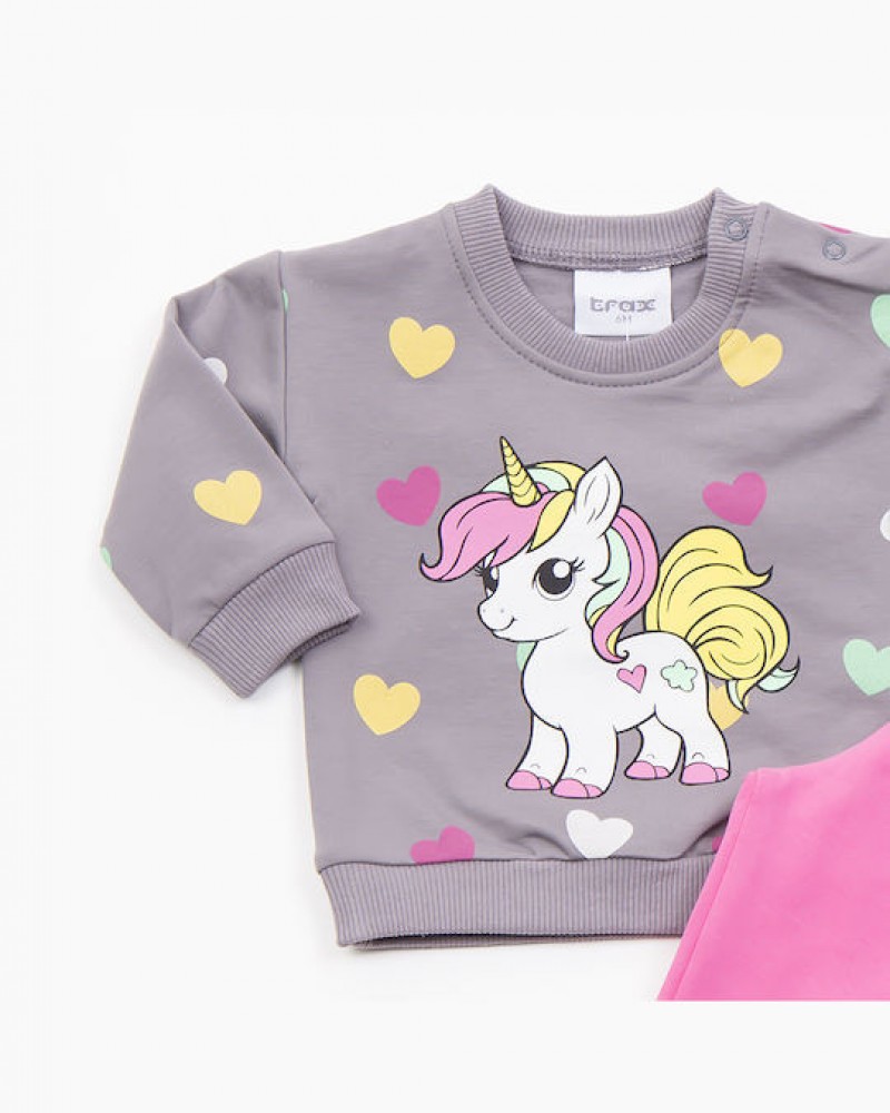 Βρεφικό Σετ Φούτερ με Κολάν και Τύπωμα Unicorn Κορίτσι (3-24μ) -Ανθρακί- 46510