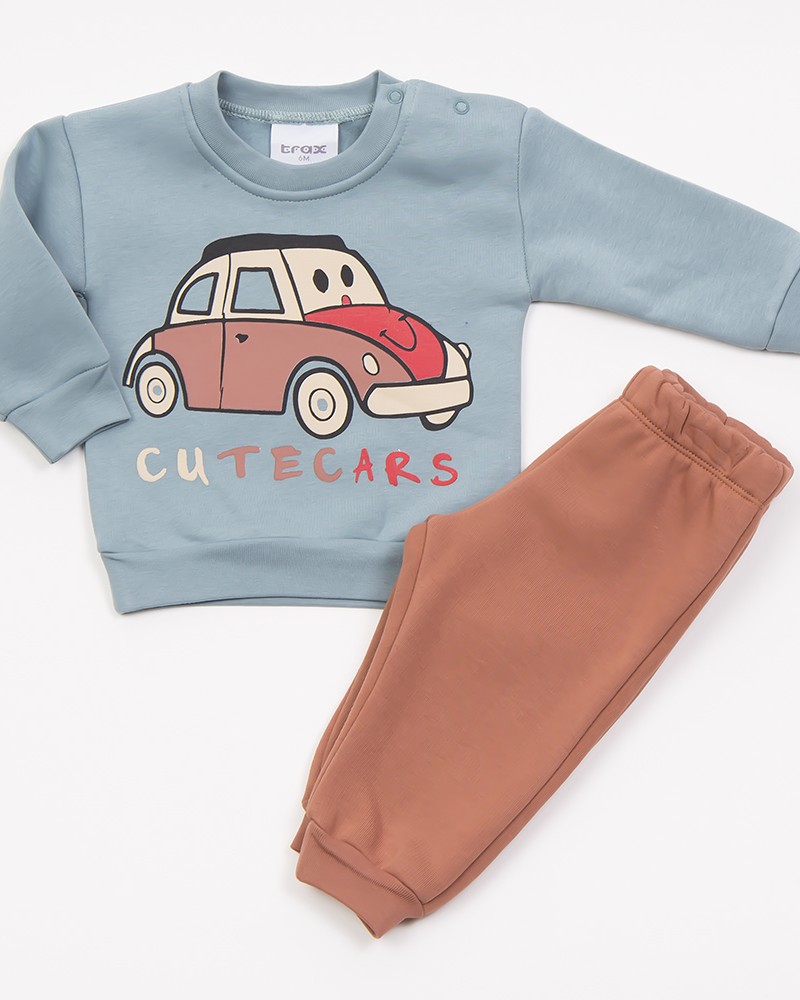 Βρεφικό Σετ Φόρμα Φούτερ Με Τύπωμα CuteCars Αγόρι (3-24Μ) -Μέντα- 46559