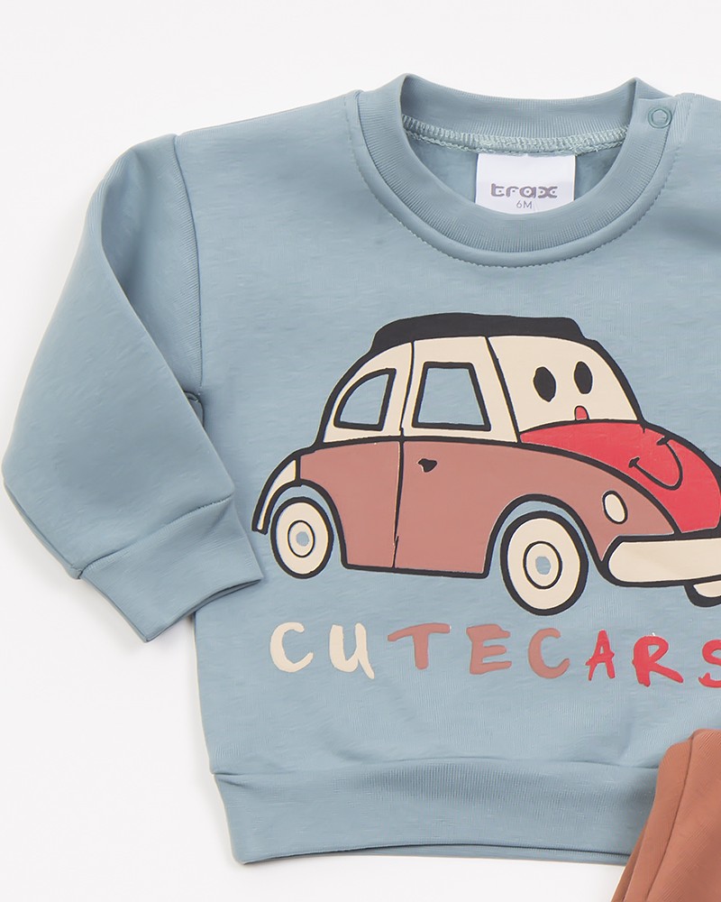 Βρεφικό Σετ Φόρμα Φούτερ Με Τύπωμα CuteCars Αγόρι (3-24Μ) -Μέντα- 46559