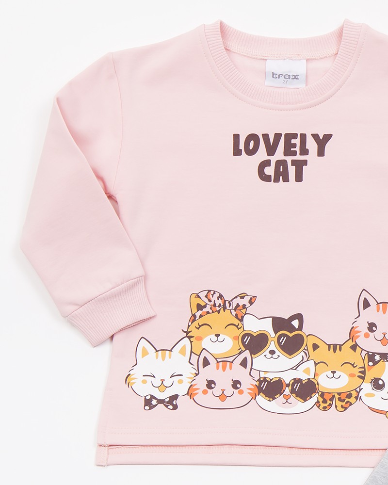 Παιδικό Σετ Κολάν Φούτερ με Τύπωμα Lovely Cat Κορίτσι (2-6) -Ροζ- 46707