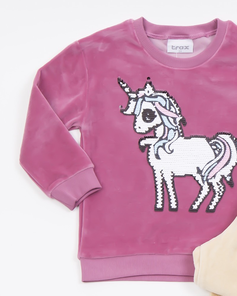 Παιδικό Casual Σετ Βελουτέ με Unicorns από Παγιέτα Κορίτσι (2-6Ε) -Ροζ- 46740