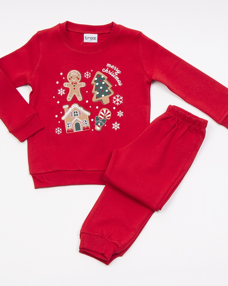 Παιδική Βαμβακερή Πιτζάμα Με Τύπωμα Merry Christmas Unisex (1-6) -Κόκκινο- 46795