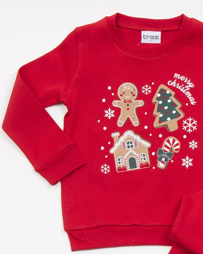 Παιδική Βαμβακερή Πιτζάμα Με Τύπωμα Merry Christmas Unisex (1-6) -Κόκκινο- 46795