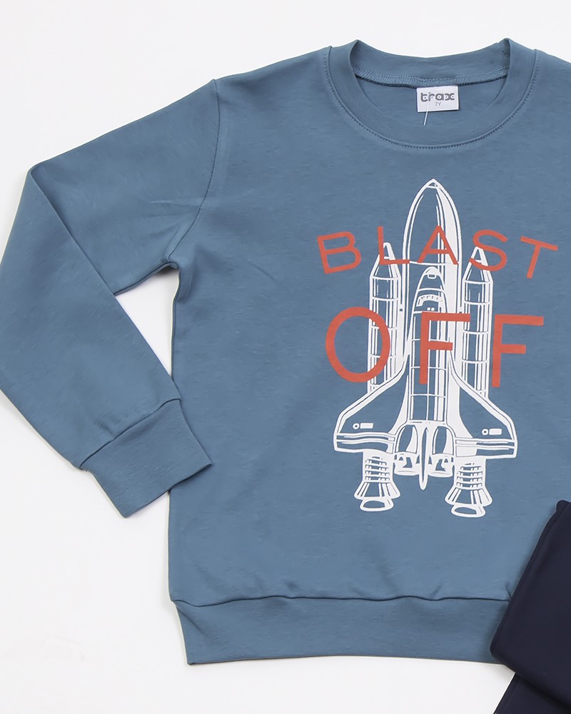 Εφηβική Βαμβακερή Πυζάμα με Τύπωμα Blast Off Αγόρι (6-16) -Πετρόλ- 46894
