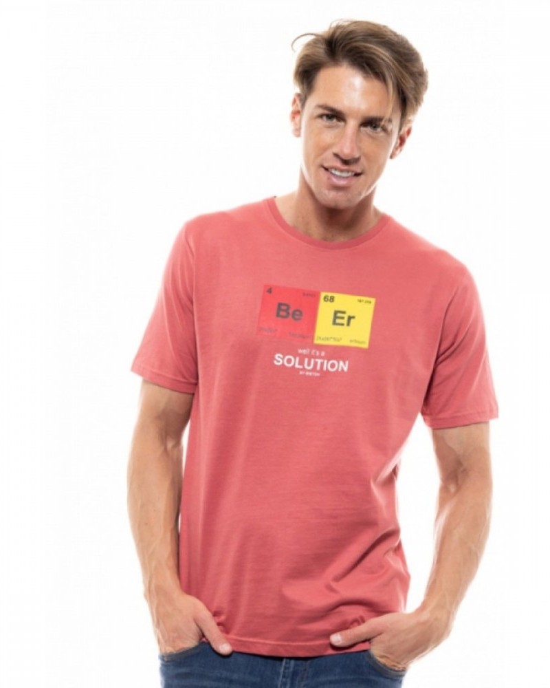 Ανδρική T-Shirt Fashion Κοντομάνικη Μπλούζα Με Τύπωμα Beer Biston –Κοραλλί- 47-206-022