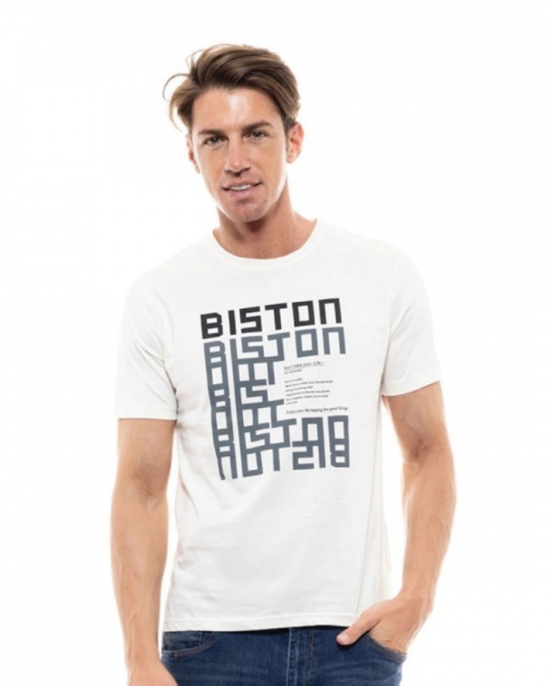 Ανδρική T-Shirt Fashion Κοντομάνικη Μπλούζα Με Τύπωμα Logo Biston –Λευκό- 47-206-037