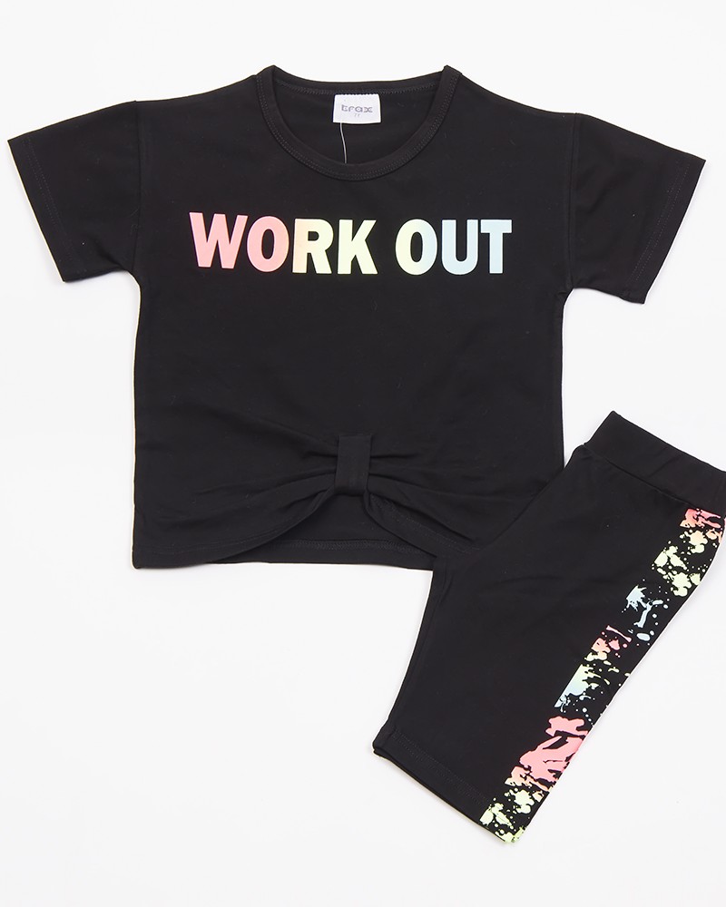 Εφηβικό Σετ με Μπλούζα Work Out και Ποδηλατικό Κολάν Κορίτσι (8-16) -Μαύρο- 47137