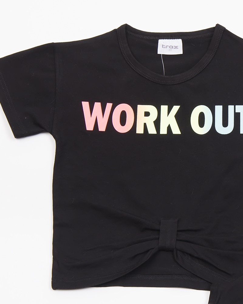 Εφηβικό Σετ με Μπλούζα Work Out και Ποδηλατικό Κολάν Κορίτσι (8-16) -Μαύρο- 47137