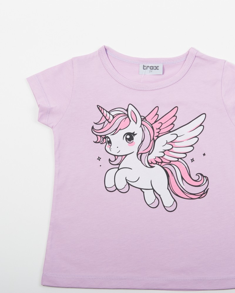 Παιδική Βαμβακερή Πιζάμα με Τύπωμα Unicorn για Κορίτσι (2-5) -Λιλά- 47291
