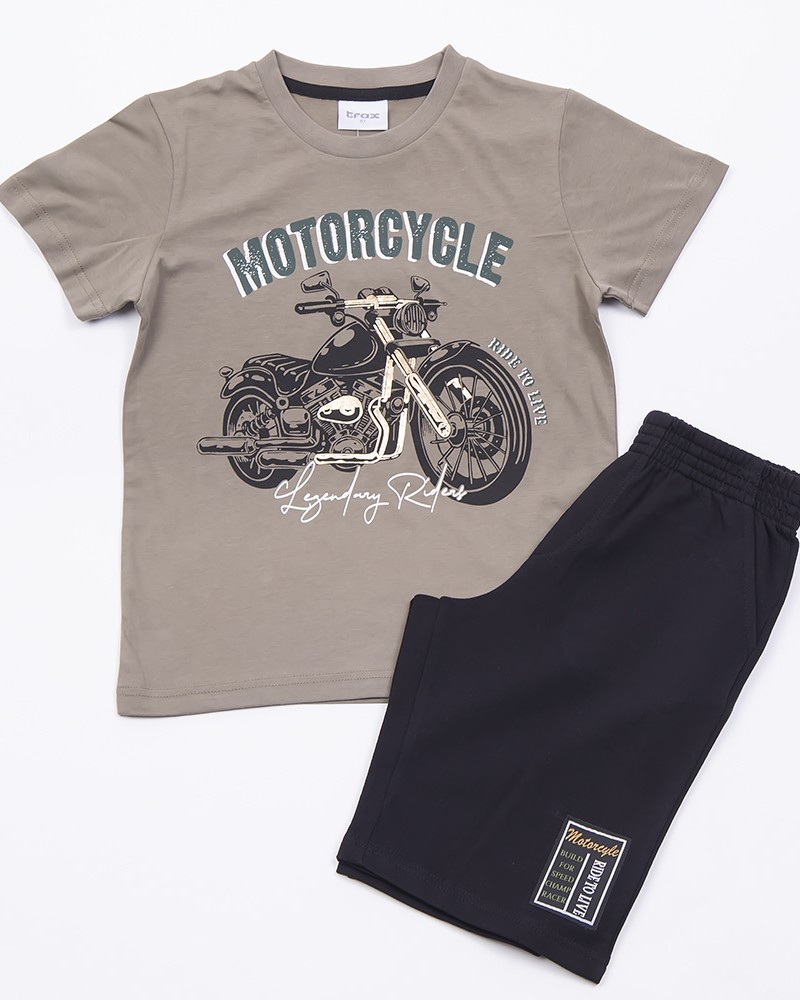Εφηβικό Σετ με Μπλούζα Motorcycle και Μακό Βερμούδα Αγόρι (6-16) –Χακί– 47359