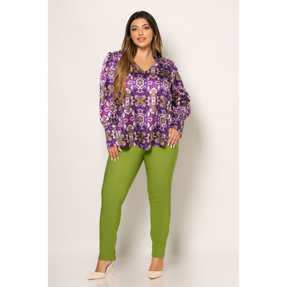 Μπλούζα Piero Σατέν με V Λαιμόκοψη Plus Size -Μωβ/Μπεζ- 48422.3032