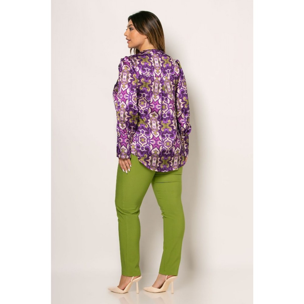 Μπλούζα Piero Σατέν με V Λαιμόκοψη Plus Size -Μωβ/Μπεζ- 48422.3032