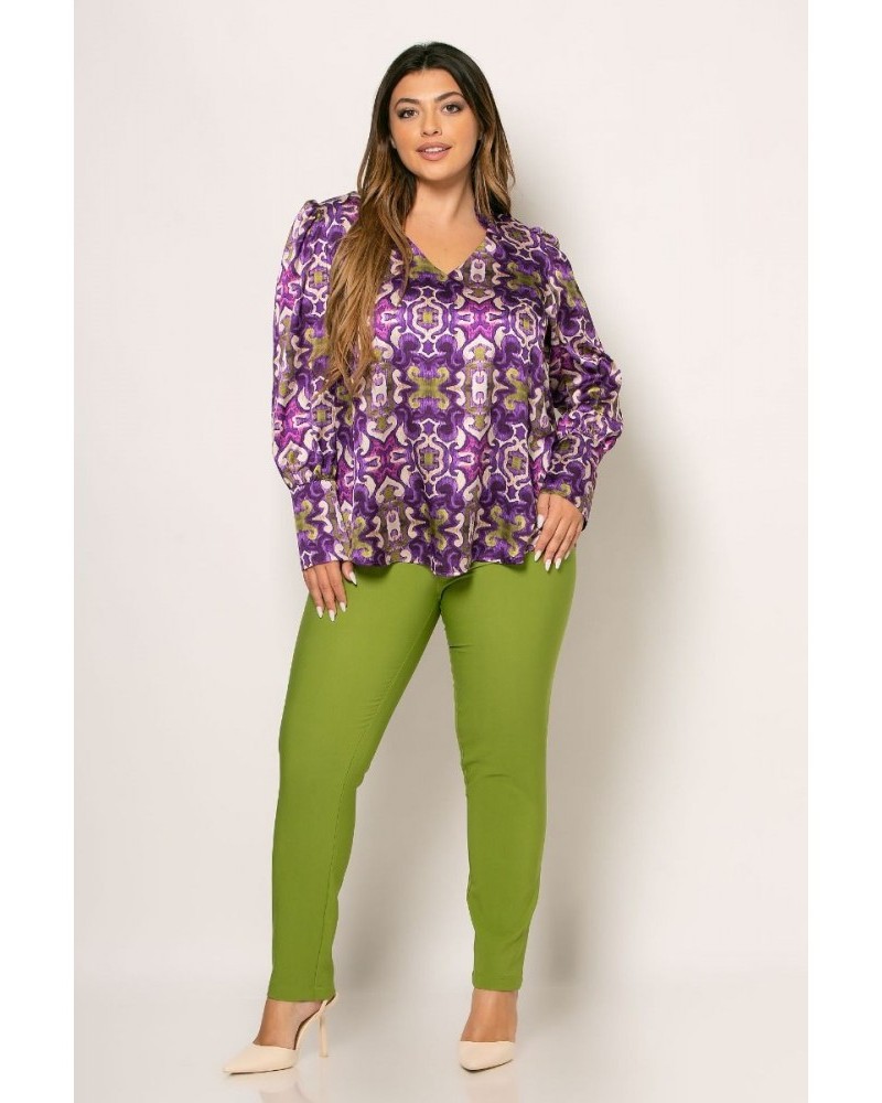 Μπλούζα Piero Σατέν με V Λαιμόκοψη Plus Size -Μωβ/Μπεζ- 48422.3032