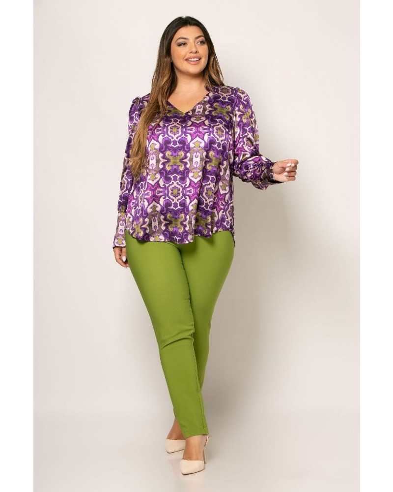 Μπλούζα Piero Σατέν με V Λαιμόκοψη Plus Size -Μωβ/Μπεζ- 48422.3032