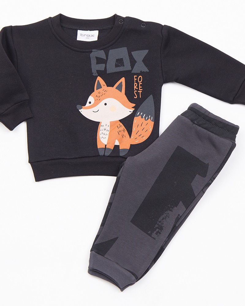 Βρεφικό Σετ Φόρμα Φούτερ με Τύπωμα Fox Αγόρι (6-18μ) -Μαύρο- 