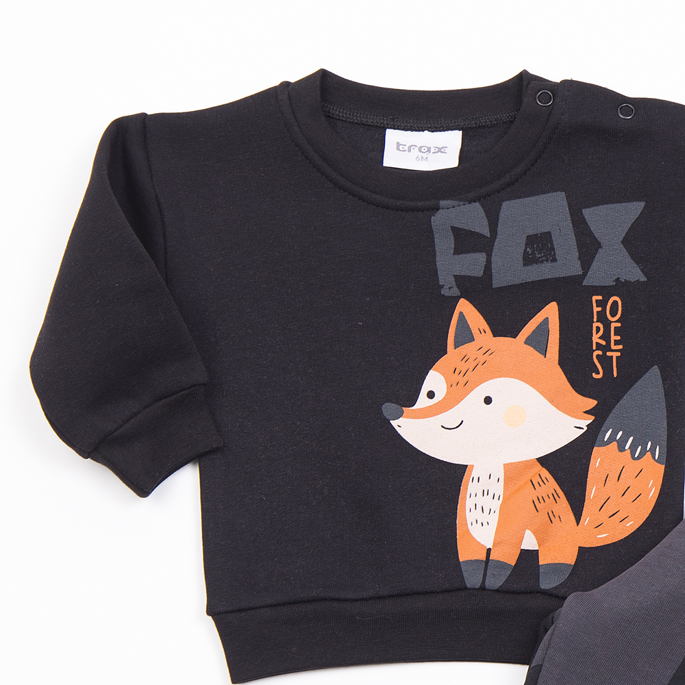 Βρεφικό Σετ Φόρμα Φούτερ με Τύπωμα Fox Αγόρι (6-18μ) -Μαύρο- 