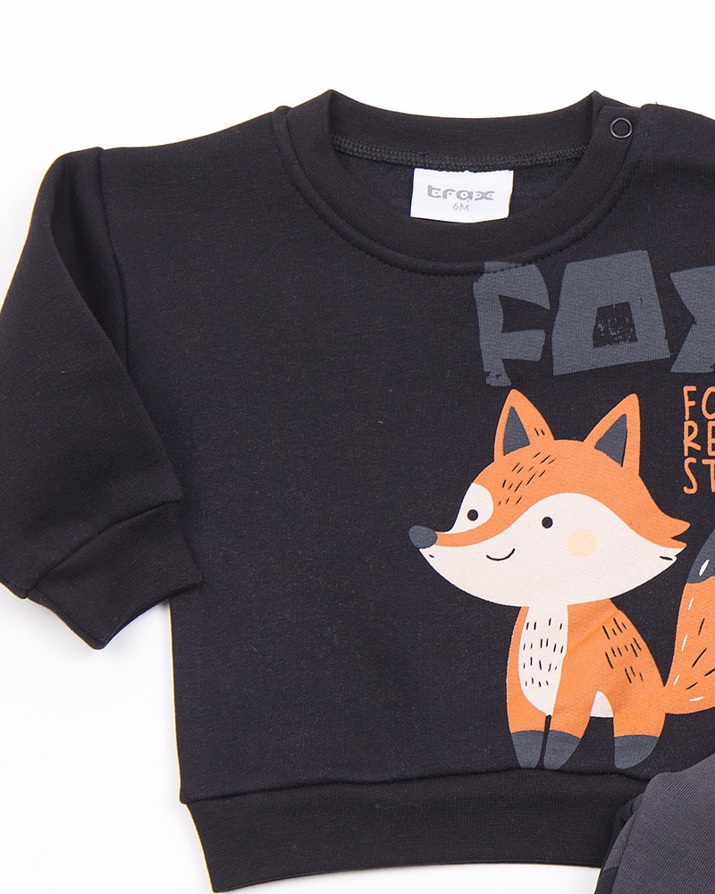 Βρεφικό Σετ Φόρμα Φούτερ με Τύπωμα Fox Αγόρι (6-18μ) -Μαύρο- 