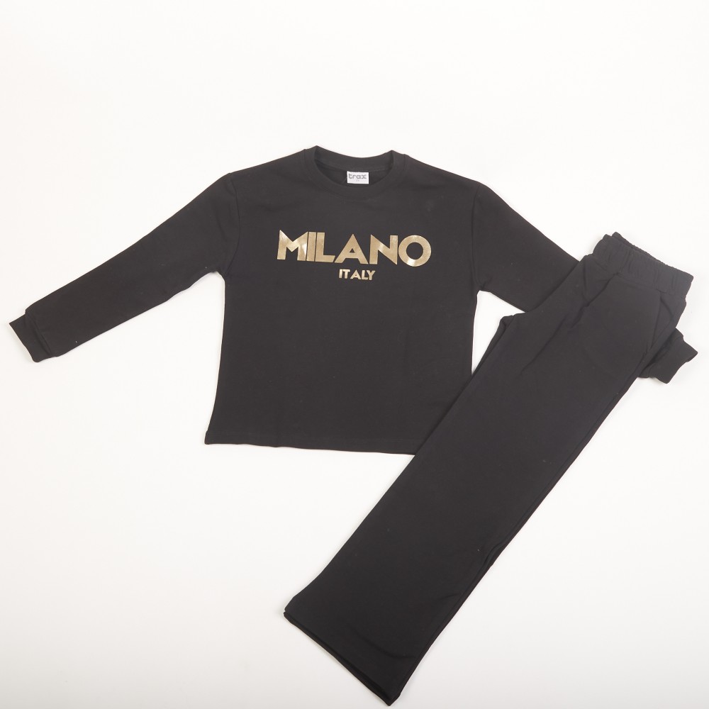 Εφηβικό Σετ Φούτερ Φόρμα Εποχής με Τύπωμα Milano για Κορίτσι (6-16) -Μαύρο-