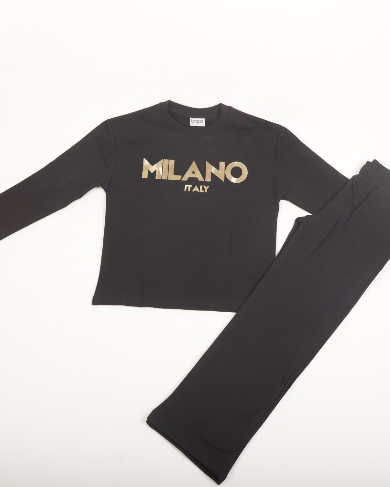 Εφηβικό Σετ Φούτερ Φόρμα Εποχής με Τύπωμα Milano για Κορίτσι (6-16) -Μαύρο-