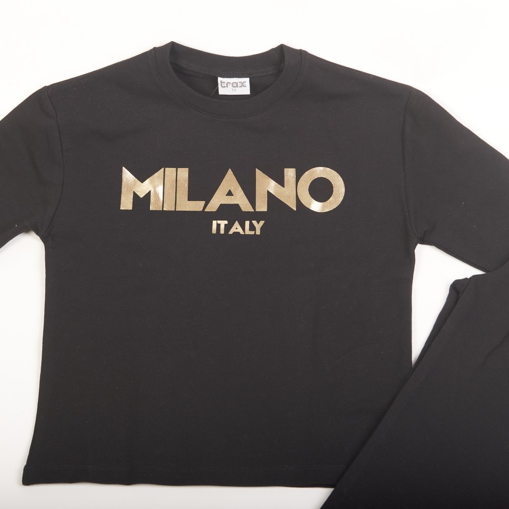 Εφηβικό Σετ Φούτερ Φόρμα Εποχής με Τύπωμα Milano για Κορίτσι (6-16) -Μαύρο-