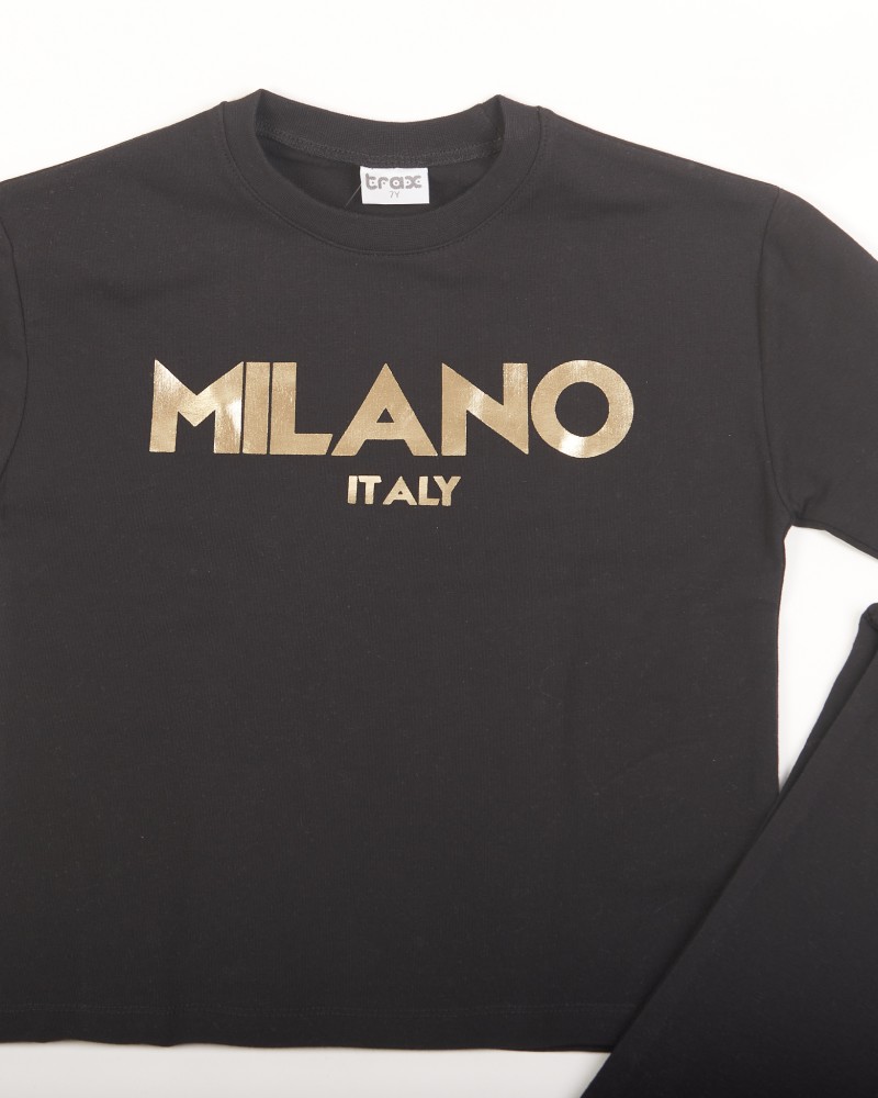 Εφηβικό Σετ Φούτερ Φόρμα Εποχής με Τύπωμα Milano για Κορίτσι (6-16) -Μαύρο-