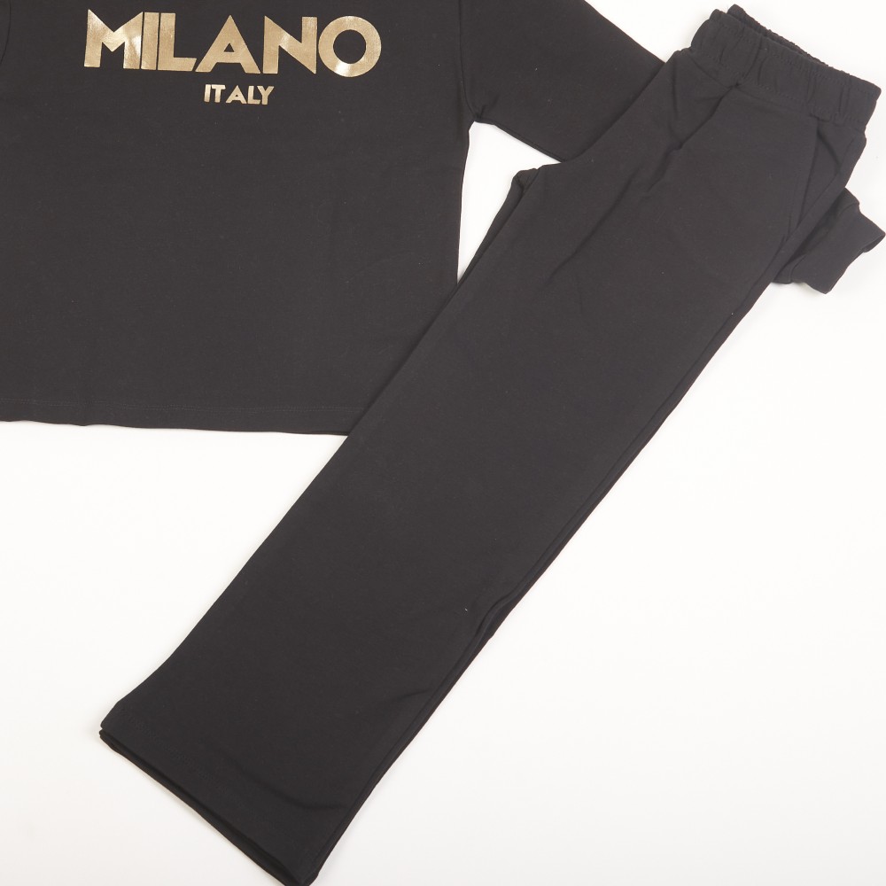 Εφηβικό Σετ Φούτερ Φόρμα Εποχής με Τύπωμα Milano για Κορίτσι (6-16) -Μαύρο-