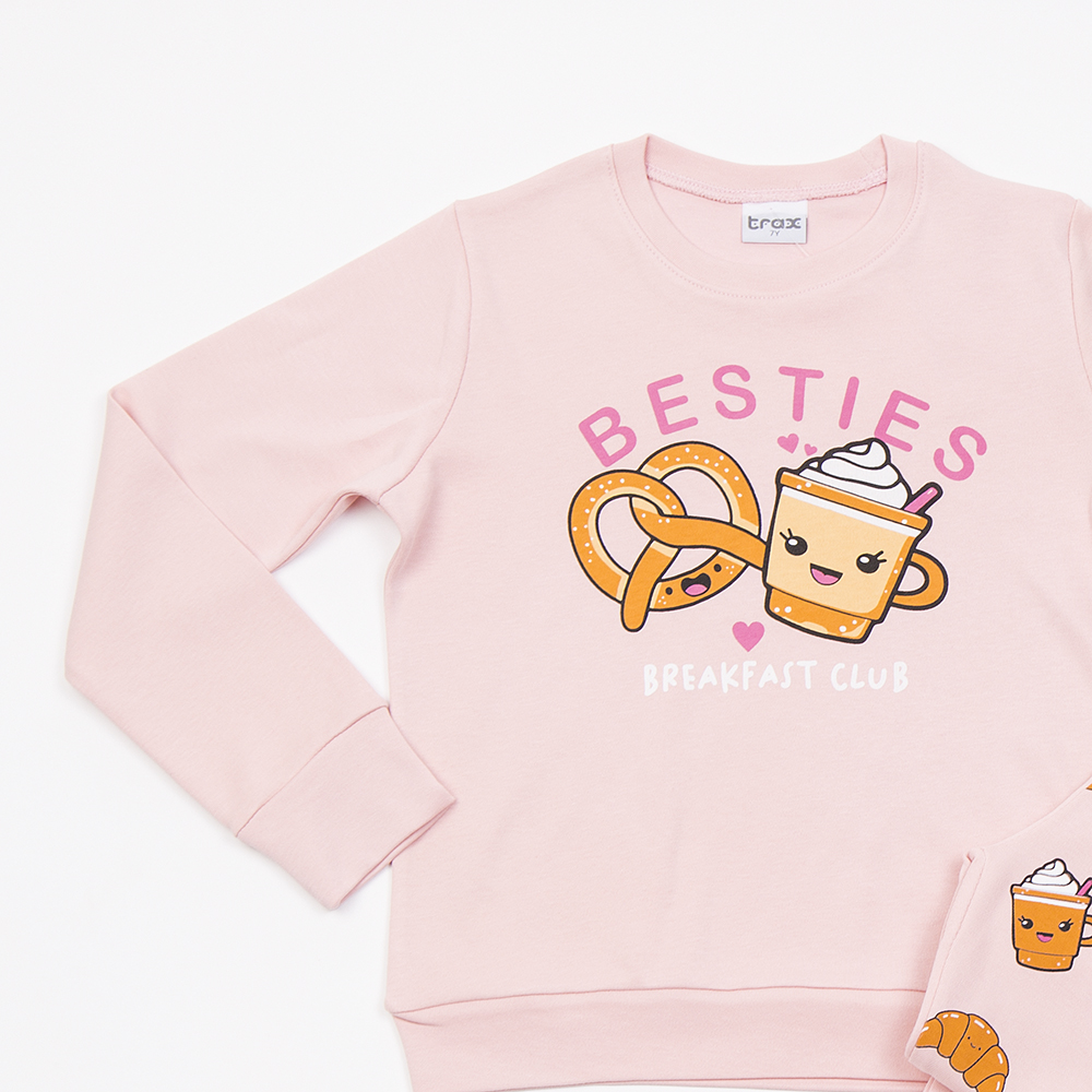 Εφηβική Βαμβακερή Πυτζάμα με Τύπωμα Besties για Κορίτσι (6-16) -Ροζ- 48693