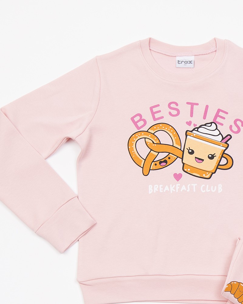 Εφηβική Βαμβακερή Πυτζάμα με Τύπωμα Besties για Κορίτσι (6-16) -Ροζ- 