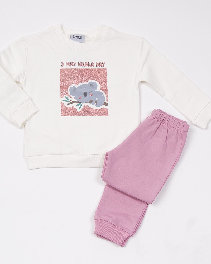 Παιδικό Σετ Φούτερ Φόρμα με Τύπωμα Koala Κορίτσι (2-6) -Βανίλια- 