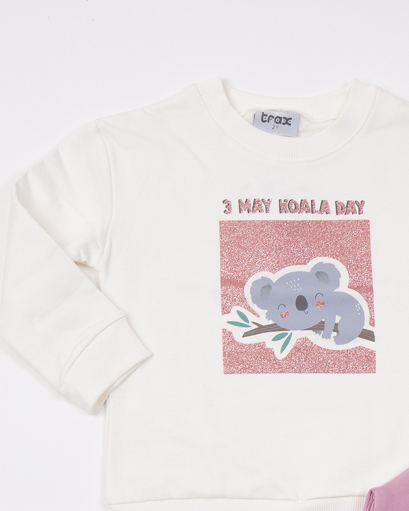Παιδικό Σετ Φούτερ Φόρμα με Τύπωμα Koala Κορίτσι (2-6) -Βανίλια- 