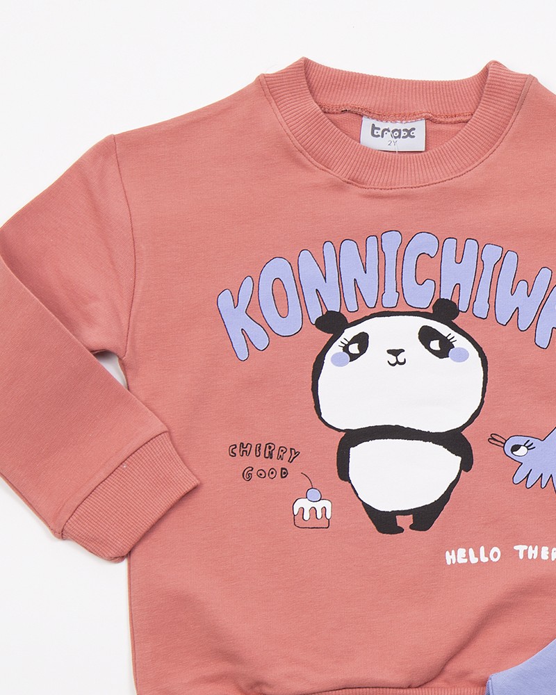 Παιδικό Σετ Φούτερ με Κολάν Εποχής με Τύπωμα Kommichiwa για Κορίτσι (2-6) -Σομόν-