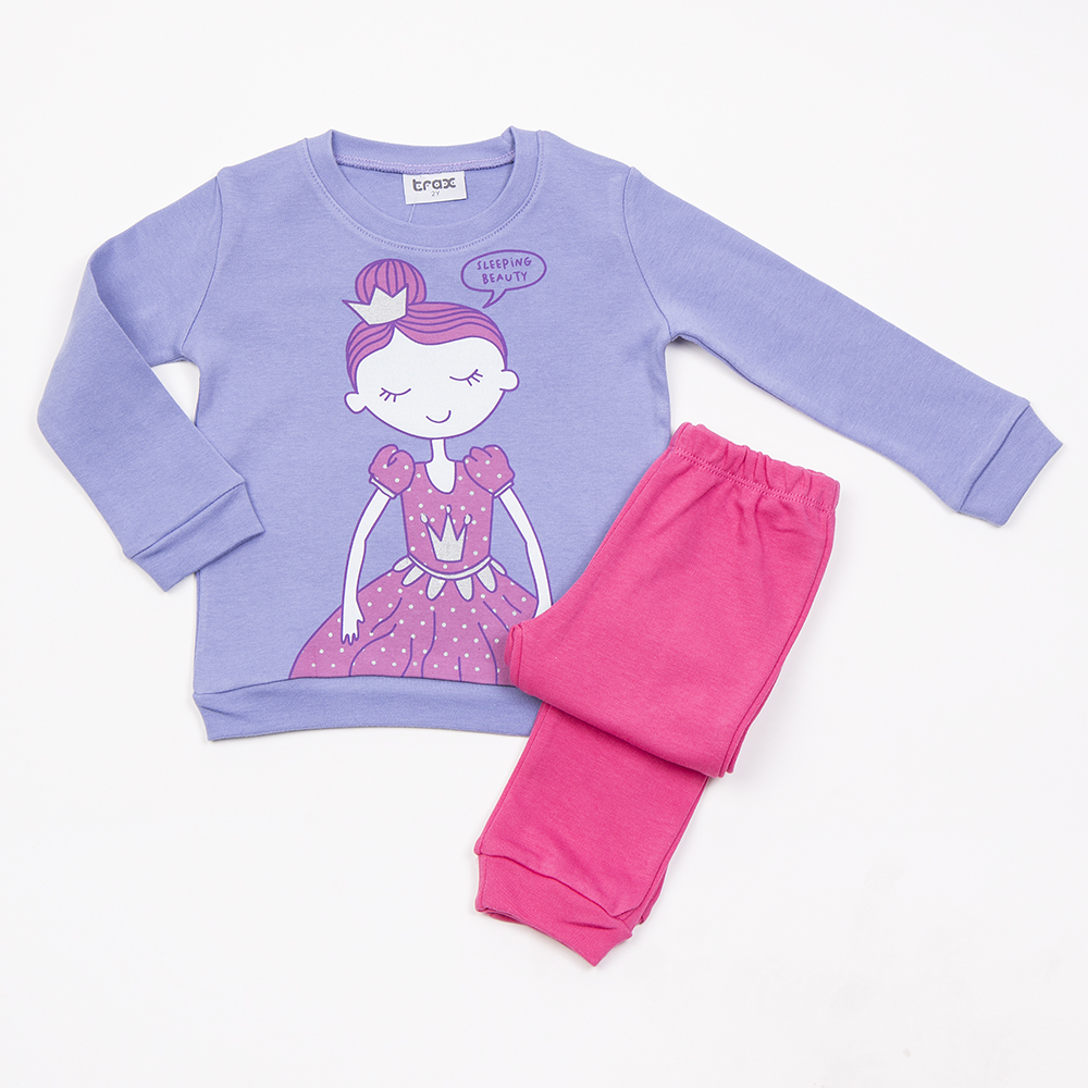 Παιδική Βαμβακερή Πιτζάμα Με Τύπωμα Sleeping Beauty Κορίτσι (2-6) -Μύρτιλο-  Παιδική Βαμβακερή Πιτζάμα Με Τύπωμα Sleeping Beauty Κορίτσι (2-6) -Μύρτιλο-