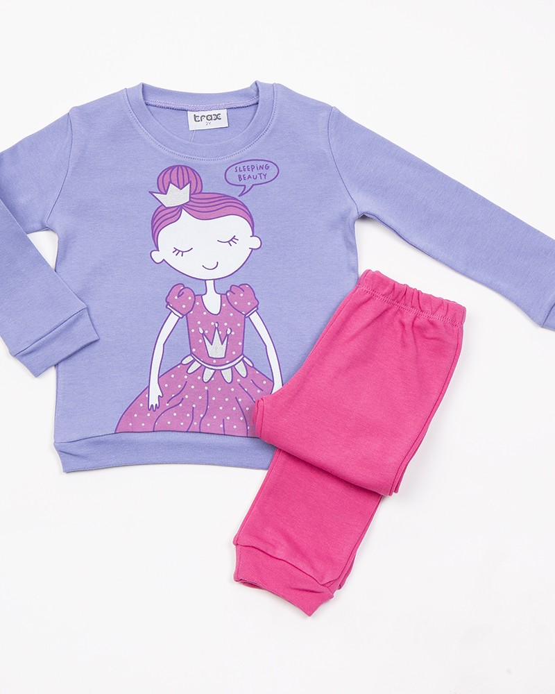 Παιδική Βαμβακερή Πιτζάμα Με Τύπωμα Sleeping Beauty Κορίτσι (2-6) -Μύρτιλο- 