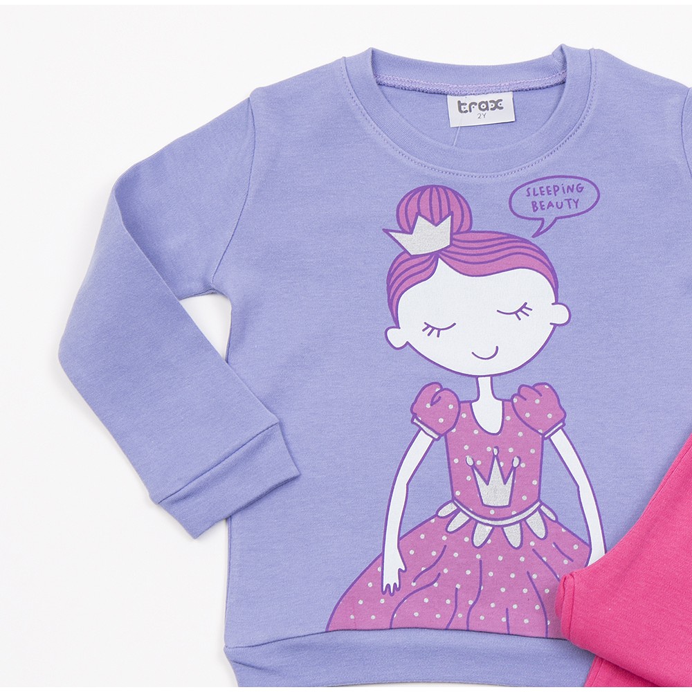 Παιδική Βαμβακερή Πιτζάμα Με Τύπωμα Sleeping Beauty Κορίτσι (2-6) -Μύρτιλο-  Παιδική Βαμβακερή Πιτζάμα Με Τύπωμα Sleeping Beauty Κορίτσι (2-6) -Μύρτιλο-