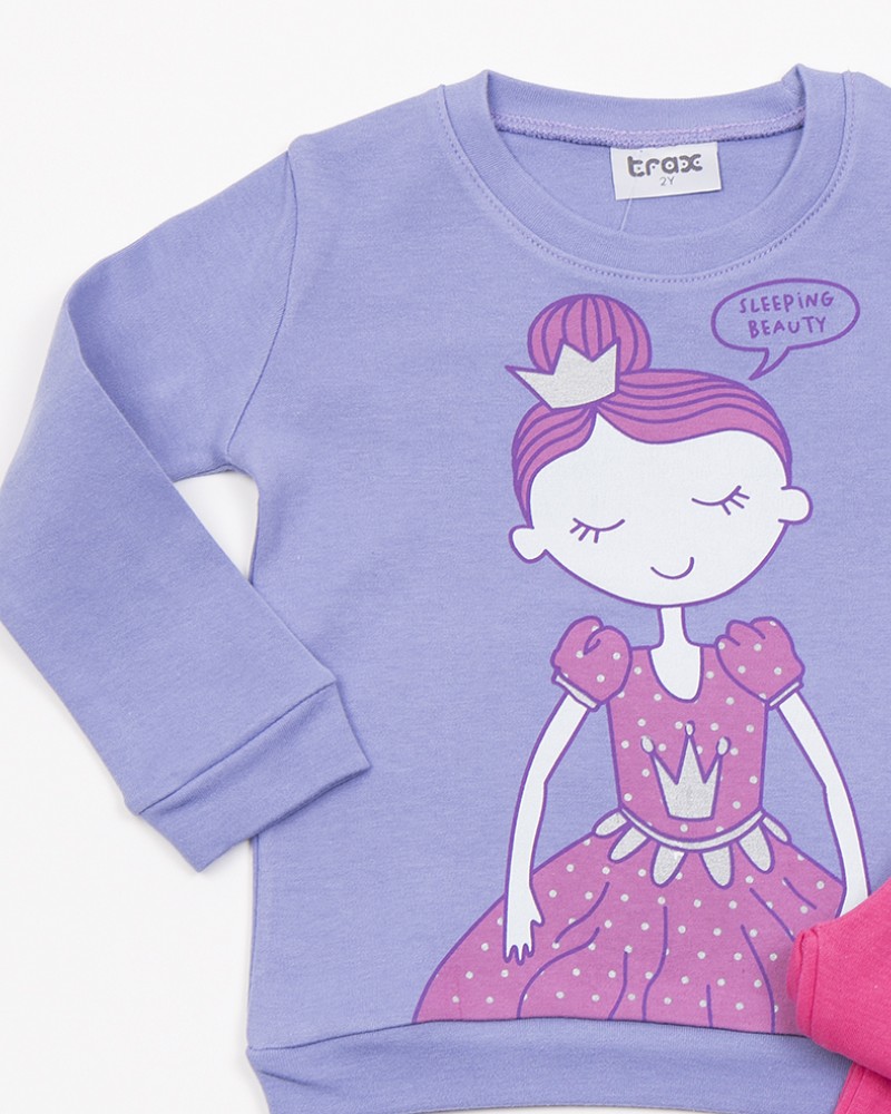 Παιδική Βαμβακερή Πιτζάμα Με Τύπωμα Sleeping Beauty Κορίτσι (2-6) -Μύρτιλο- 