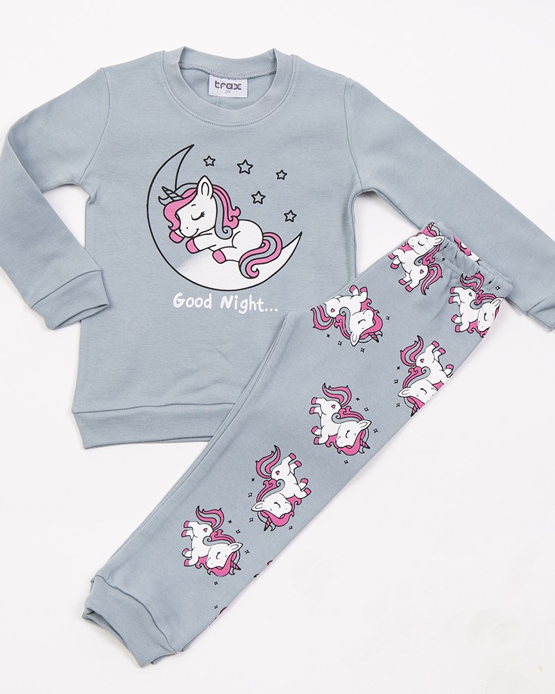 Παιδική Βαμβακερή Πιτζάμα Με Τύπωμα Unicorn Good Night Κορίτσι (2-6) -Άκουα- 