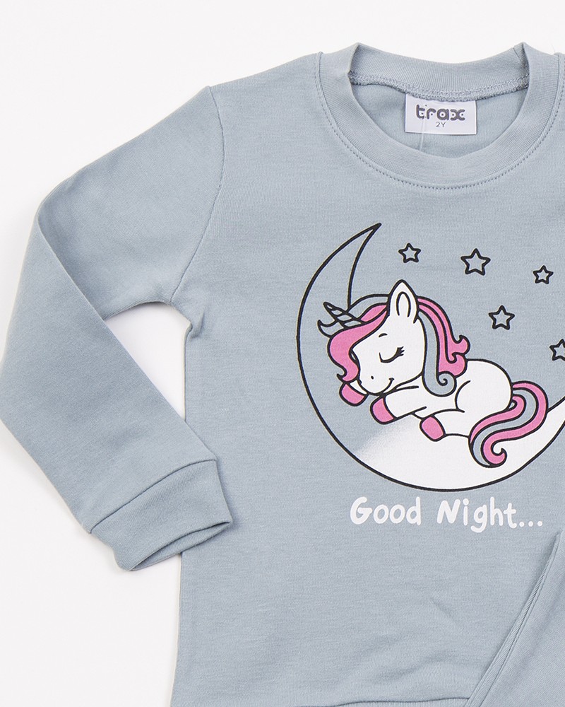 Παιδική Βαμβακερή Πιτζάμα Με Τύπωμα Unicorn Good Night Κορίτσι (2-6) -Άκουα- 
