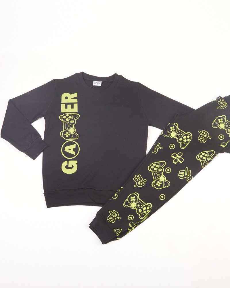 Εφηβική Βαμβακερή Πυτζάμα με Τύπωμα Gamer Αγόρι (6-16) -Μαύρο- 