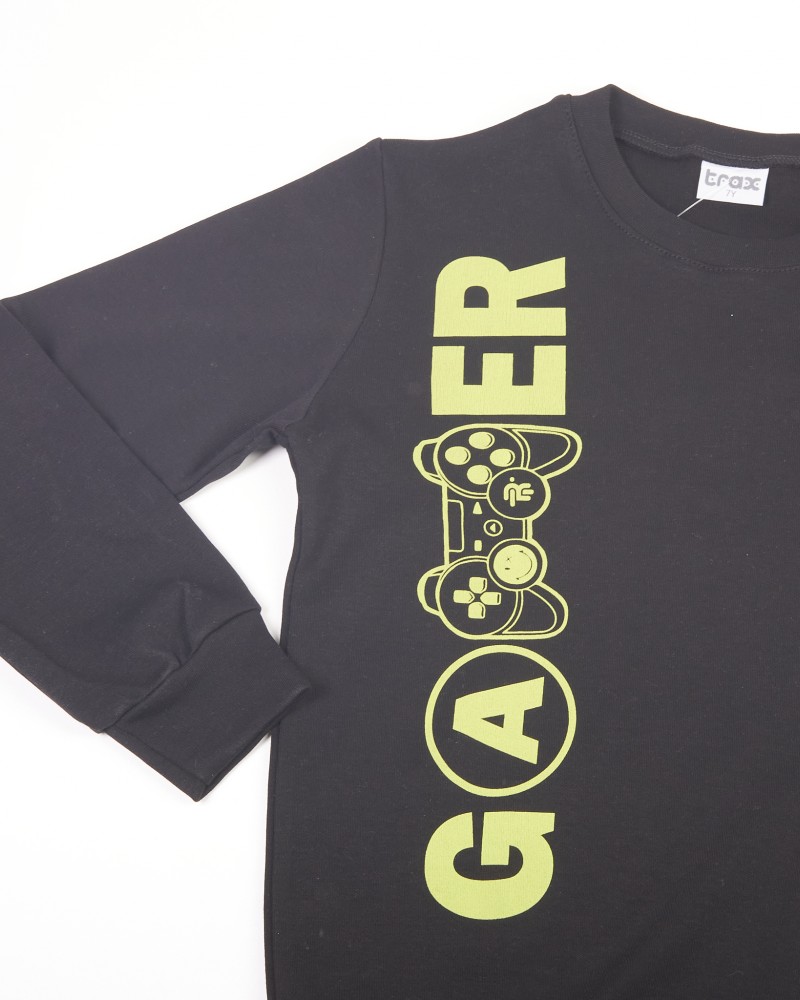 Εφηβική Βαμβακερή Πυτζάμα με Τύπωμα Gamer Αγόρι (6-16) -Μαύρο- 