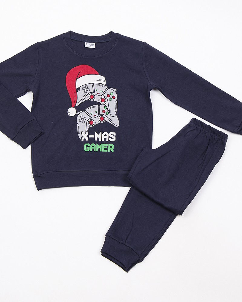 Εφηβική Βαμβακερή Πιτζάμα Χριστουγεννιάτικη Με Τύπωμα Gamer (8-16) -Μπλέ- 