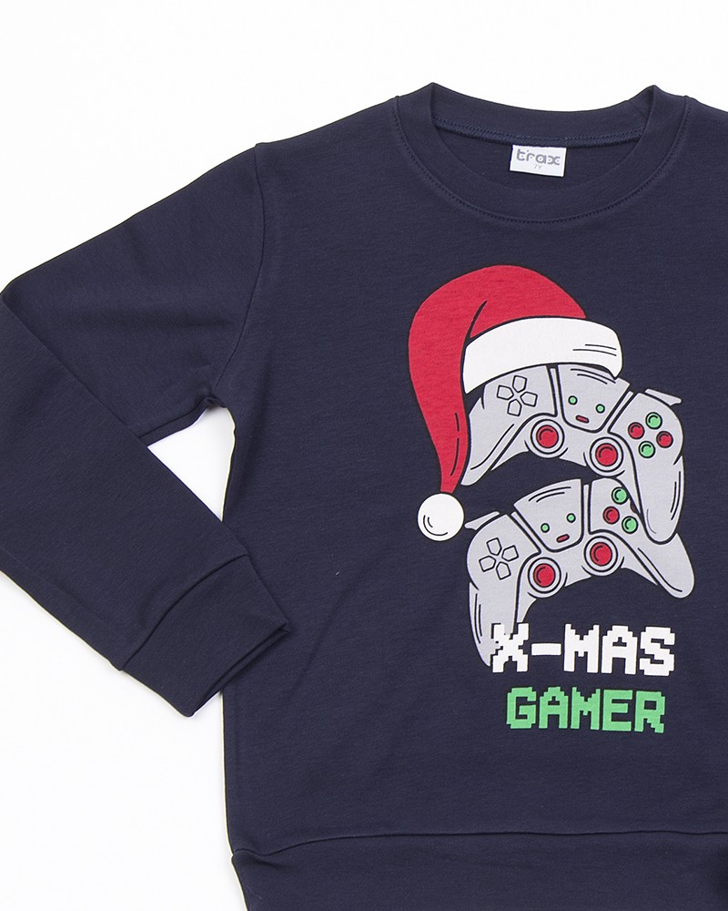 Εφηβική Βαμβακερή Πιτζάμα Χριστουγεννιάτικη Με Τύπωμα Gamer (8-16) -Μπλέ- 