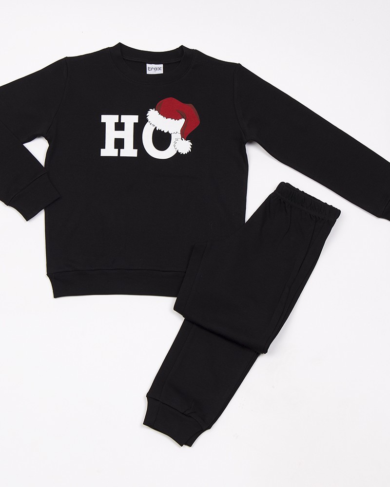 Εφηβική Βαμβακερή Πιτζάμα Χριστουγεννιάτικη Με Τύπωμα Ηο (8-16) -Μαύρο-  Εφηβική Βαμβακερή Πιτζάμα Χριστουγεννιάτικη Με Τύπωμα Ηο (8-16) -Μαύρο-