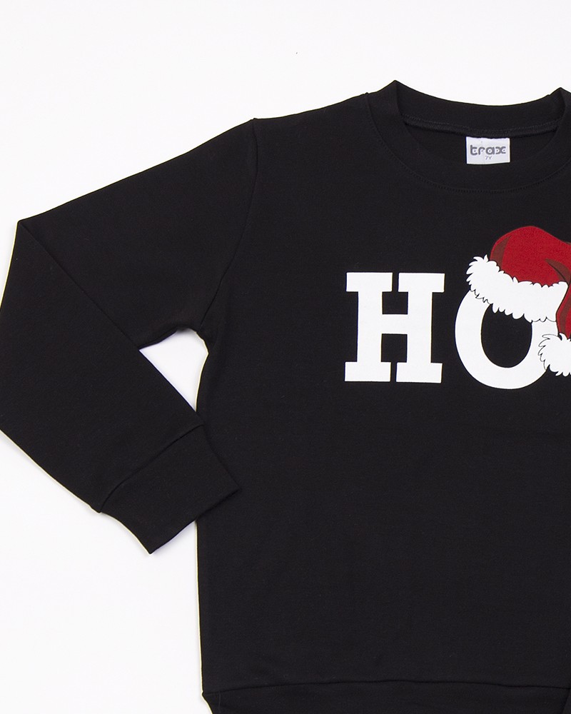 Εφηβική Βαμβακερή Πιτζάμα Χριστουγεννιάτικη Με Τύπωμα Ηο (8-16) -Μαύρο-  Εφηβική Βαμβακερή Πιτζάμα Χριστουγεννιάτικη Με Τύπωμα Ηο (8-16) -Μαύρο-