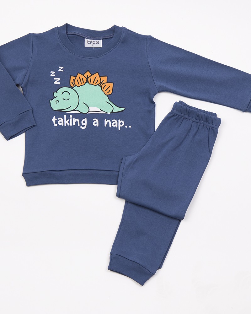 Παιδική Βαμβακερή Πυζάμα με Τύπωμα Taking a Nap Αγόρι (2-6) -Ίντιγκο- 